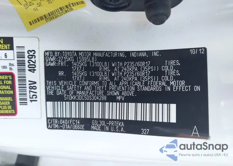 2013 Toyota Sienna Le V6 8 Passenger from USA, damaged, VIN 5TDKK3DC5DS304288